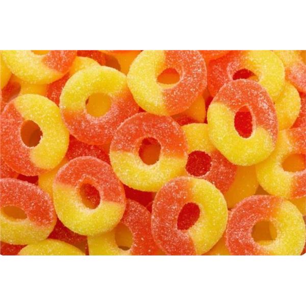 Case of 12 Bags of K Brand Peach Rings, 155g Each