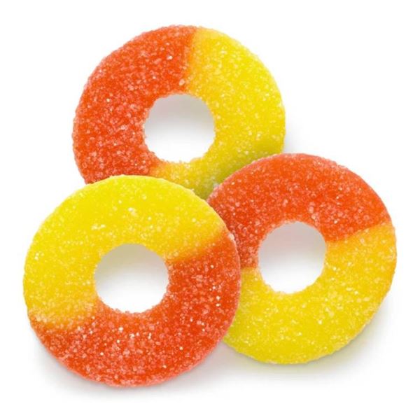 Case of 12 Bags of K Brand Peach Rings, 155g Each