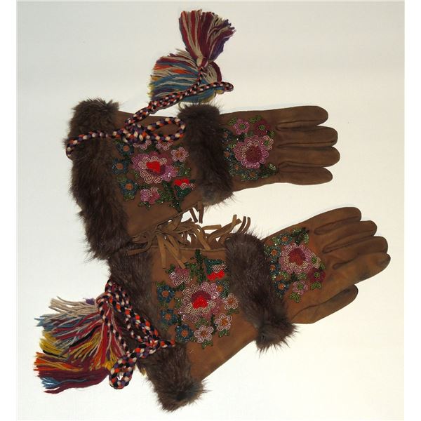 #46 Antique First Nations Beadwork Gloves Gauntlet