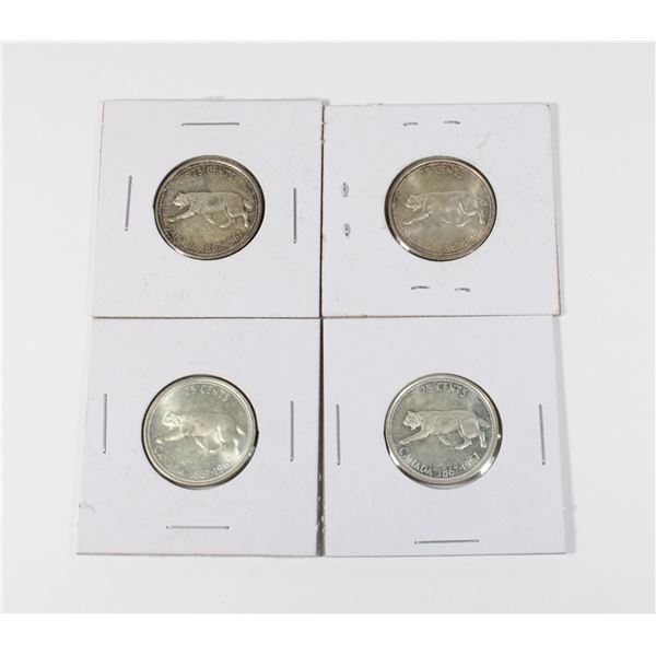#59 1967 25 CENTS CANADA SILVER COIN LOT 4 BOBCAT