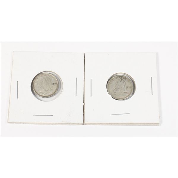 #71 1938 1939 CANADA 10 CENT SILVER DIME LOT OF 2