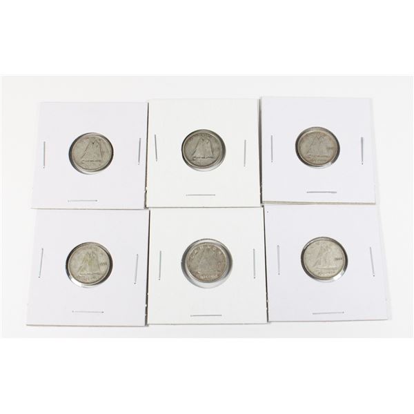 #72 WW2 1940 TO 1945 CANADA SILVER DIME LOT OF 6