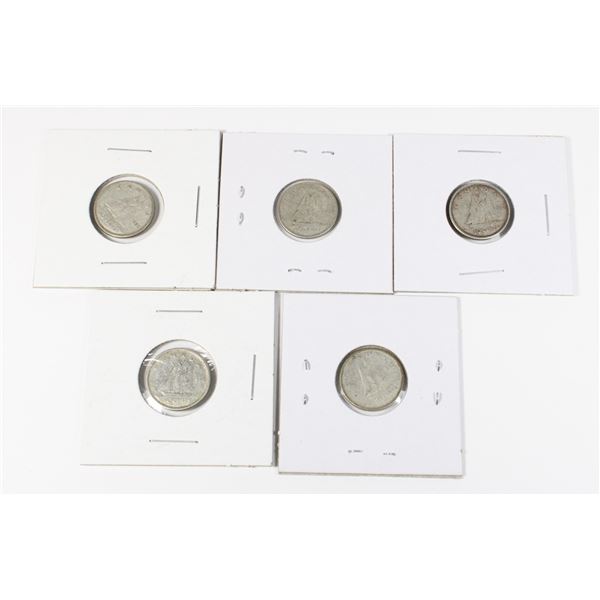 #74 1955 TO 1959 10 CENT SILVER DIMES CANADA LOT