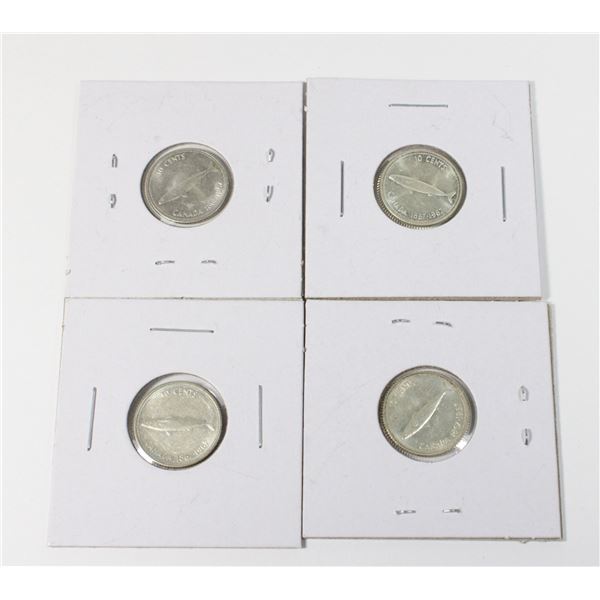 #77 1967 10 CENT SILVER DIMES CANADA LOT OF 4