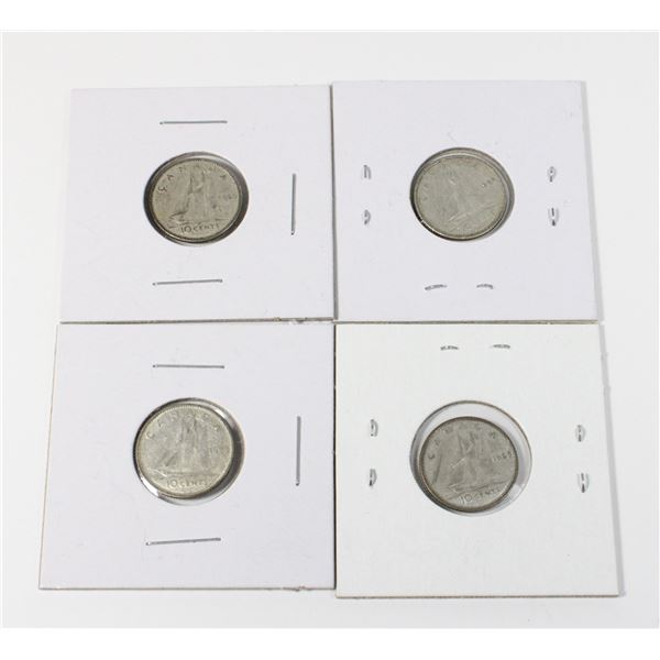 #78 LOT OF 2 1965 + 2 1968 CANADA SILVER DIMES