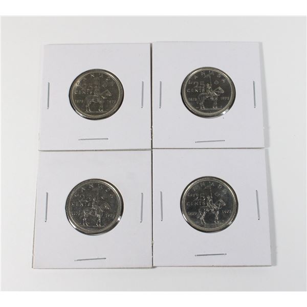 #82 1973 25 CENTS CANADA RCMP QUARTER LOT OF 4