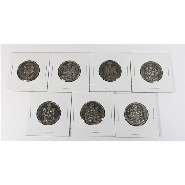 #83 LOT OF 7 1968 TO 1984 CANADA 50 CENT COINS
