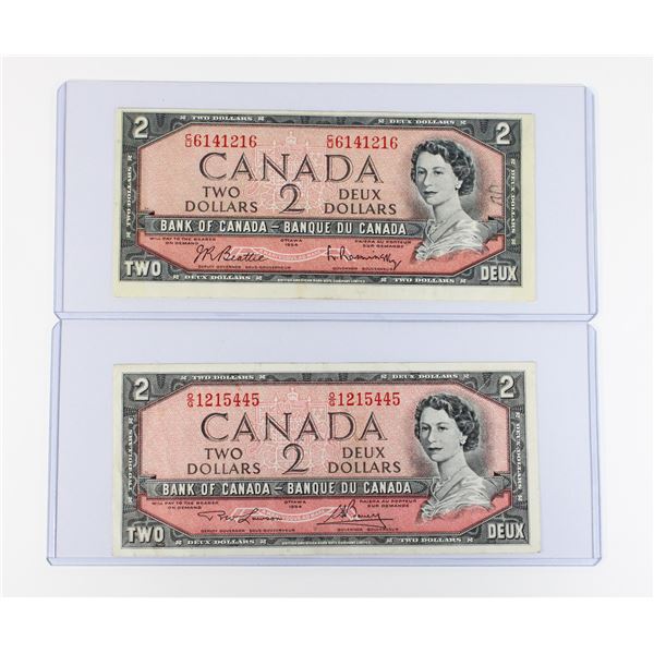 #92 1954 CANADA $2 TWO DOLLAR BILL LOT OF 2