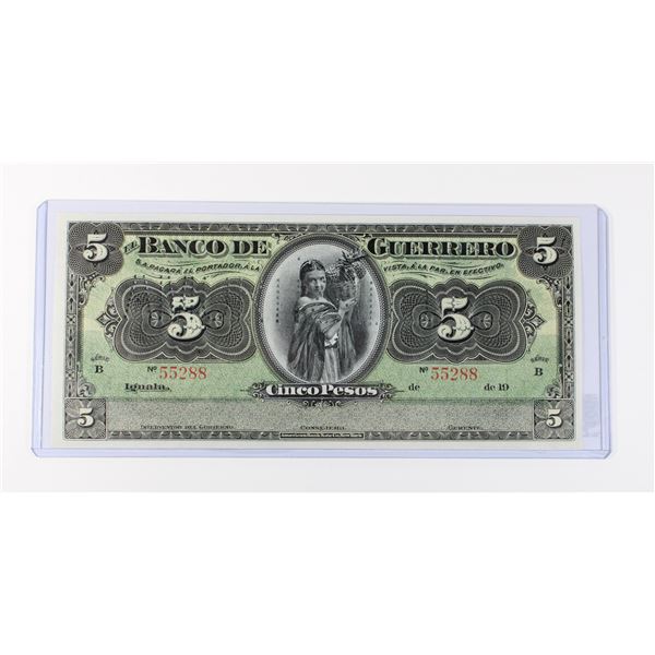 #100 Mexico Guerrero 5 Pesos 1914 Serie B Banknote