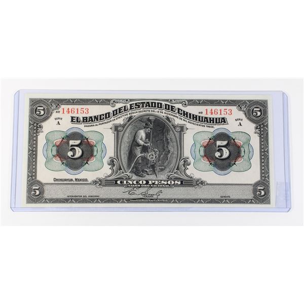 #101 Mexico Chihuahua 5 Pesos 1913  Banknote