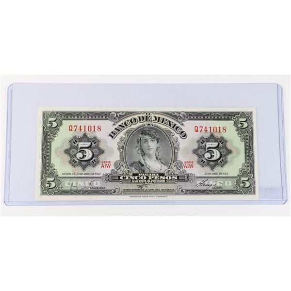 #103 April 1963 Mexico 5 Pesos Banknote