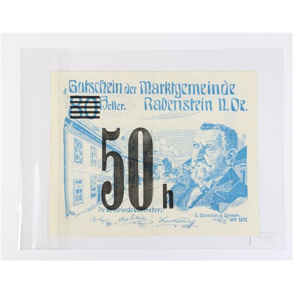 #111 Post WW1 Austrian 1920 50 Heller Paper Money