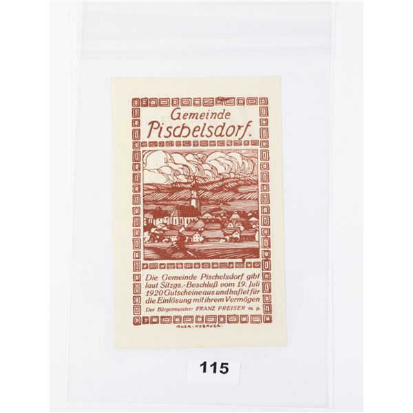 #115 Post WW1 Austrian July 1920 10 Heller Money