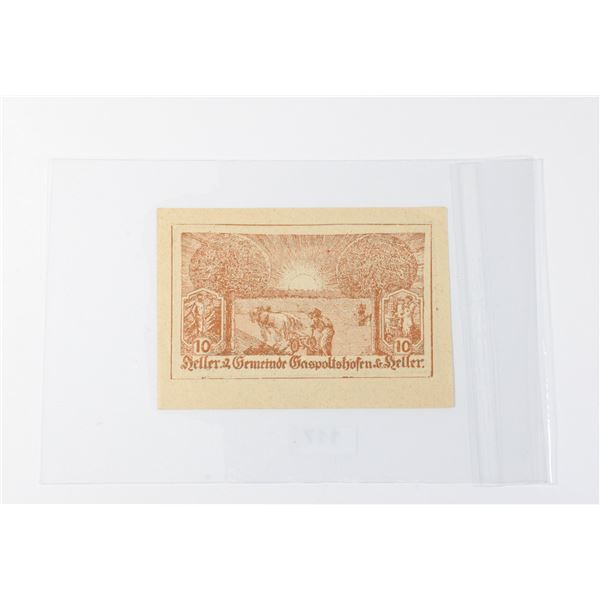 #117 Post WW1 Austrian April 1920 10 Heller Money