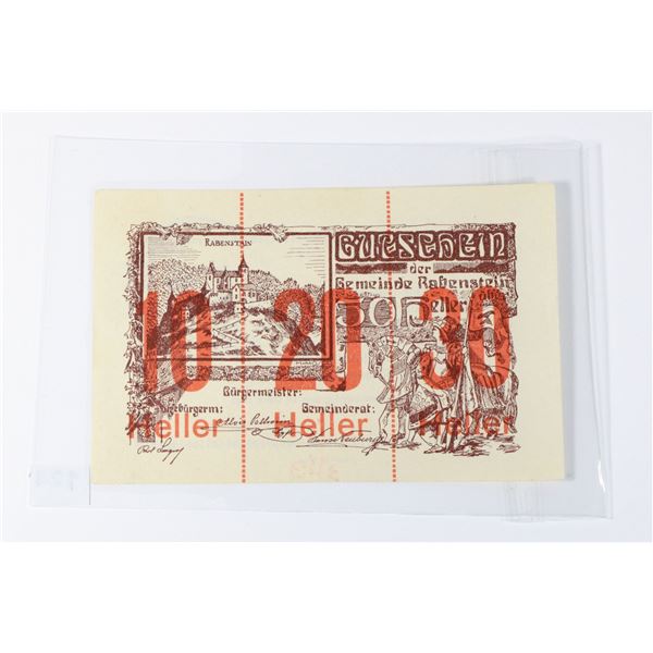 #124 Post WW1 Austrian April 1920 Heller Money