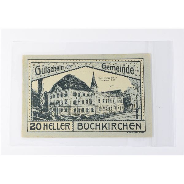 #125 Post WW1 Austrian 1920 20 Heller Buchkirchen