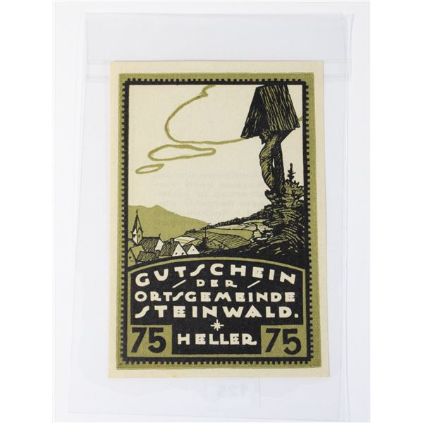 #126 Post WW1 Austrian 75 Heller Steinwald Money