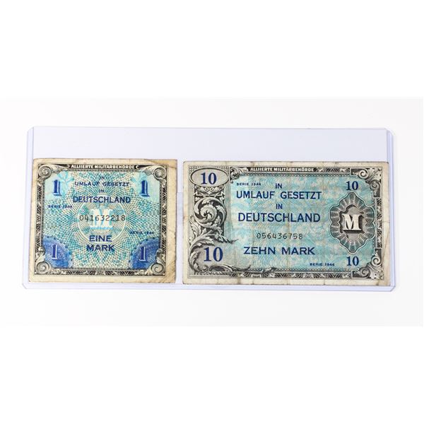 #129 1944 Allied Occupation German Money 1 10 Mark