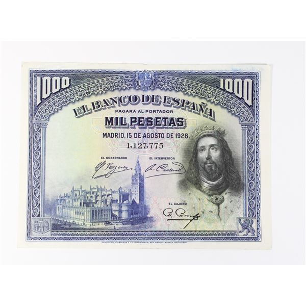 #130 1928 Spain 1000 Pesetas Banknote Paper Money