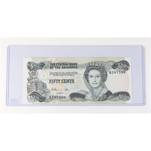 #132 1974 Bahamas 50 Cents Banknote Paper Money