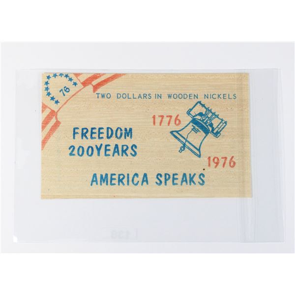 #138 Wooden Money Token 1976 USA 1976 Bicentennial