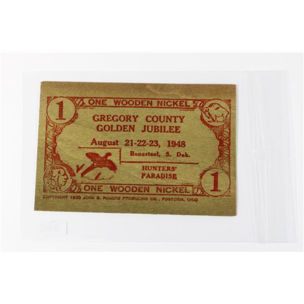 #140 Wooden Nickel 1948 Gregory County Jubilee