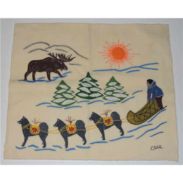 #161 Canadian Inuit Tapestry signed Sled Dogs