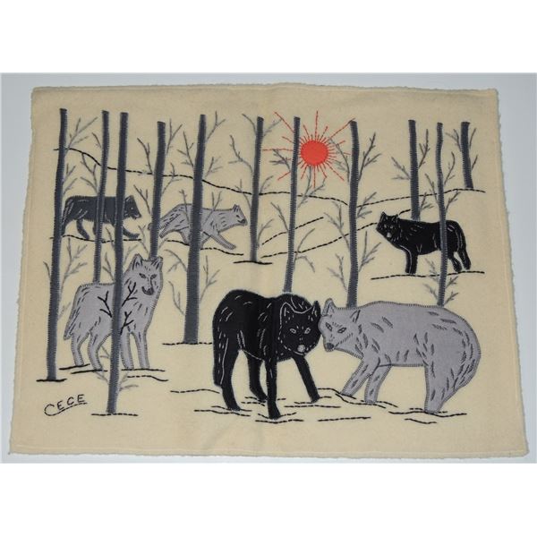 #162 Canadian Inuit Tapestry Artist signed Wolves