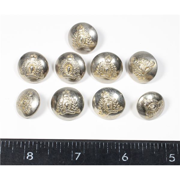 #291 SET 9 STAYBRITE  RCMP QUEENS CROWN BUTTONS