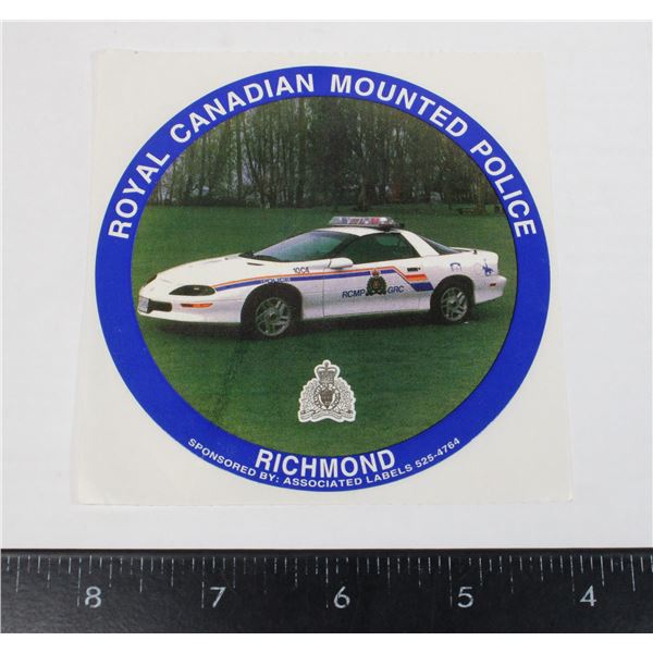 #349 RCMP RICHMOND BC UNUSED VINTAGE STICKER