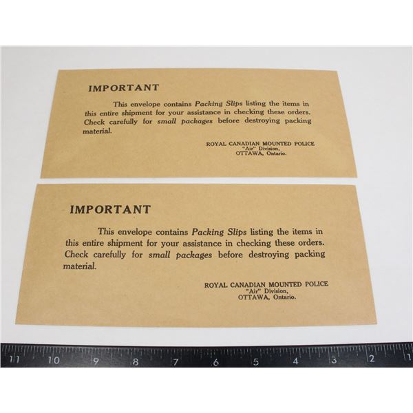 #350 PAIR PACKING SLIP ENVELOPES RCMP AIR DIVISION