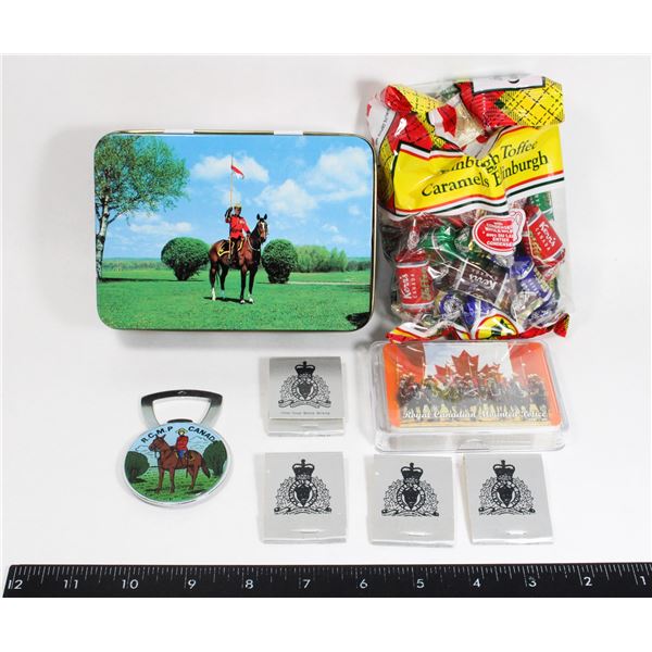 #366 RCMP SOUVENIR LOT MATCHES CARDS METAL TIN
