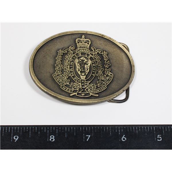 #463 RCMP METAL BELT BUCKLE "AT" MADE IN CANADA