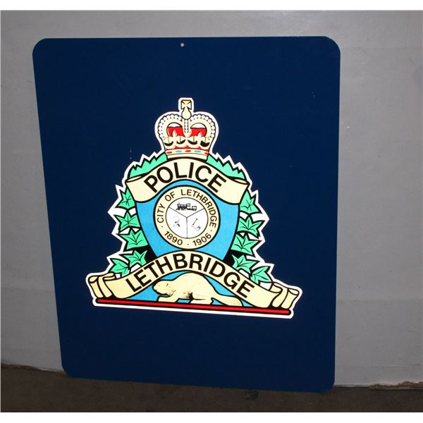 #518 1980S LETHBRIDGE POLICE LARGE REFLECTIVE SIGN