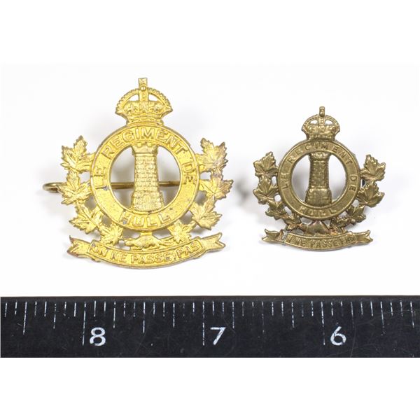 #676 WW2 LE REGIMENT DE HULL CAP BADGE +COLLAR SET