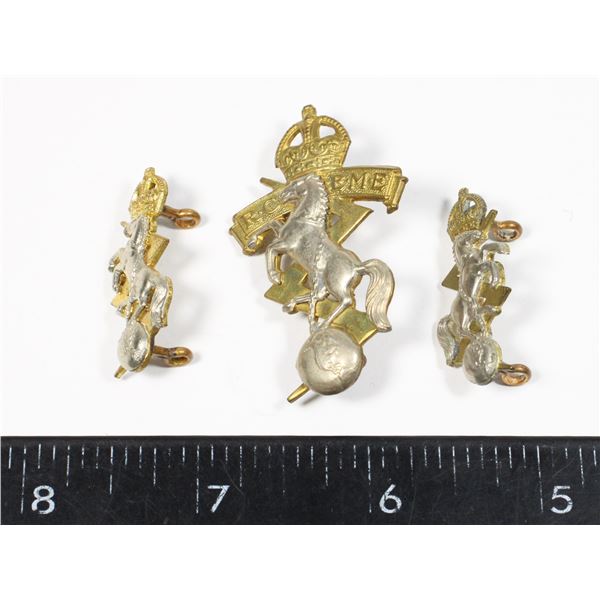 #700 1949 RCEME CANADIAN CAP BADGE + COLLAR BADGES