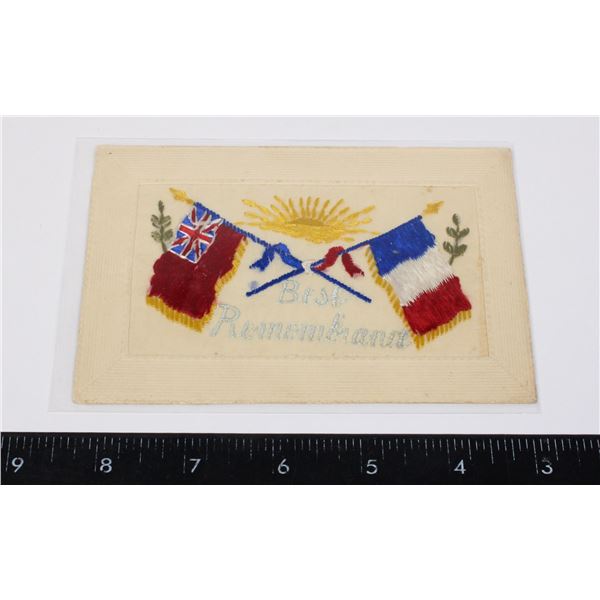 #837 WW1 SILK POSTCARD CANADA FRANHCE REMEBRANCE