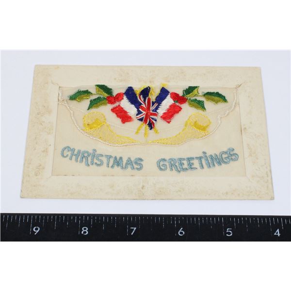 #841 WW1 SILK POSTCARD CHRISTMAS GREETINGS FRANCE