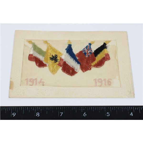 #842 WW1 SILK POSTCARD 1914 1916 ALLIED FLAGS