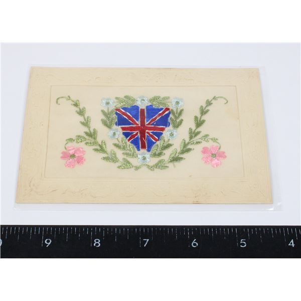 #843 WW1 SILK POSTCARD BRITISH UNION JACK PARIS