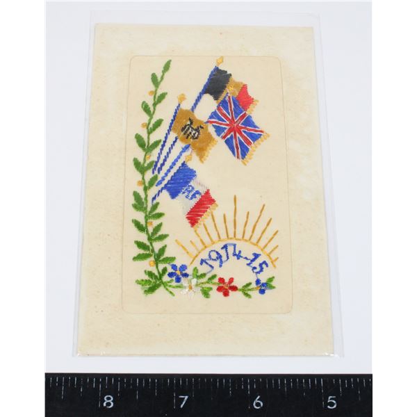 #846 WW1 SILK POSTCARD ALLIED FLAGS 1914-15