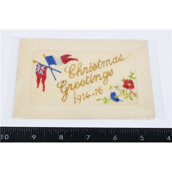 #847 WW1 SILK POSTCARD  CHRISTMAS GREETINGS