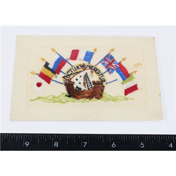 #848 WW1 SILK POSTCARD IMPERIAL JAPAN RUSSIA FLAGS
