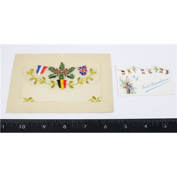 #856 WW1 SILK POSTCARD W/ MINIATURE CARD