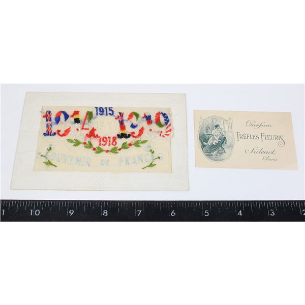 #857 WW1 SILK POSTCARD W/ MINIATURE CARD  1919