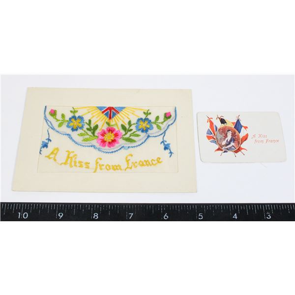 #859  WW1 ALLIED SILK POSTCARD KISS FROM FRANCE