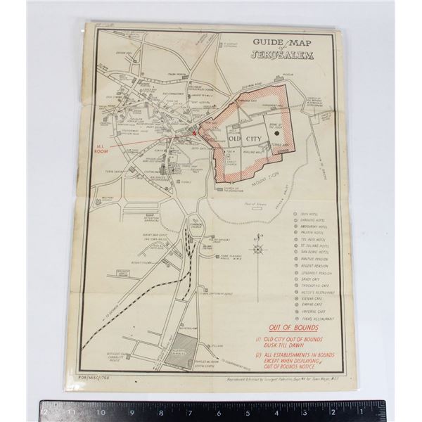 #888 WW2 BRITISH GUIDE MAP JERUSALEM 1944 W/GUIDE
