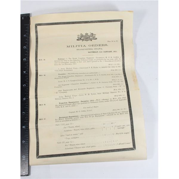 #911 JAN 21 1911 CANADA MILITIA ORDERS OTTAWA RCR