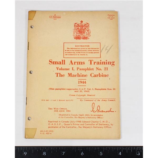 #923 1948 SMALL ARMTS TRAINING GUN DOCUMENT