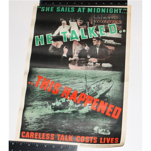 #929 WW2 CANADIAN PROPAGANDA POSTER "HE TALKED"